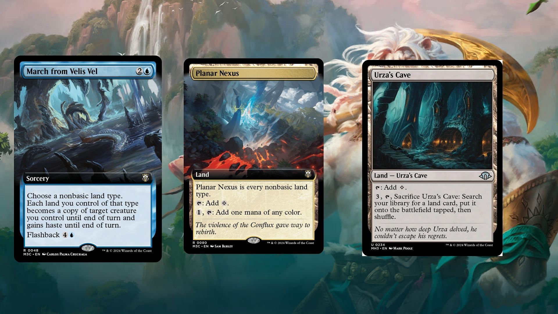 March from Velis Vel, Planar Nexus, and Urza&#039;s Cave (Image via Wizards of the Coast)