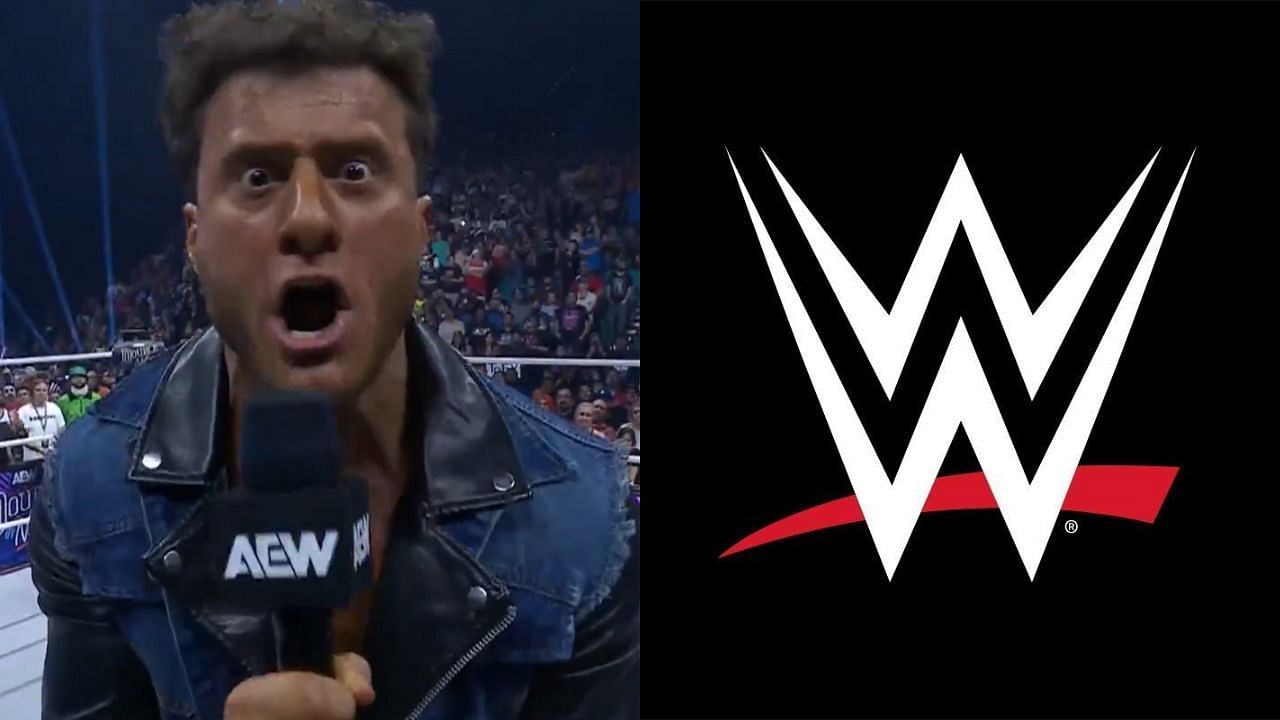 MJF (left) and WWE logo (right)