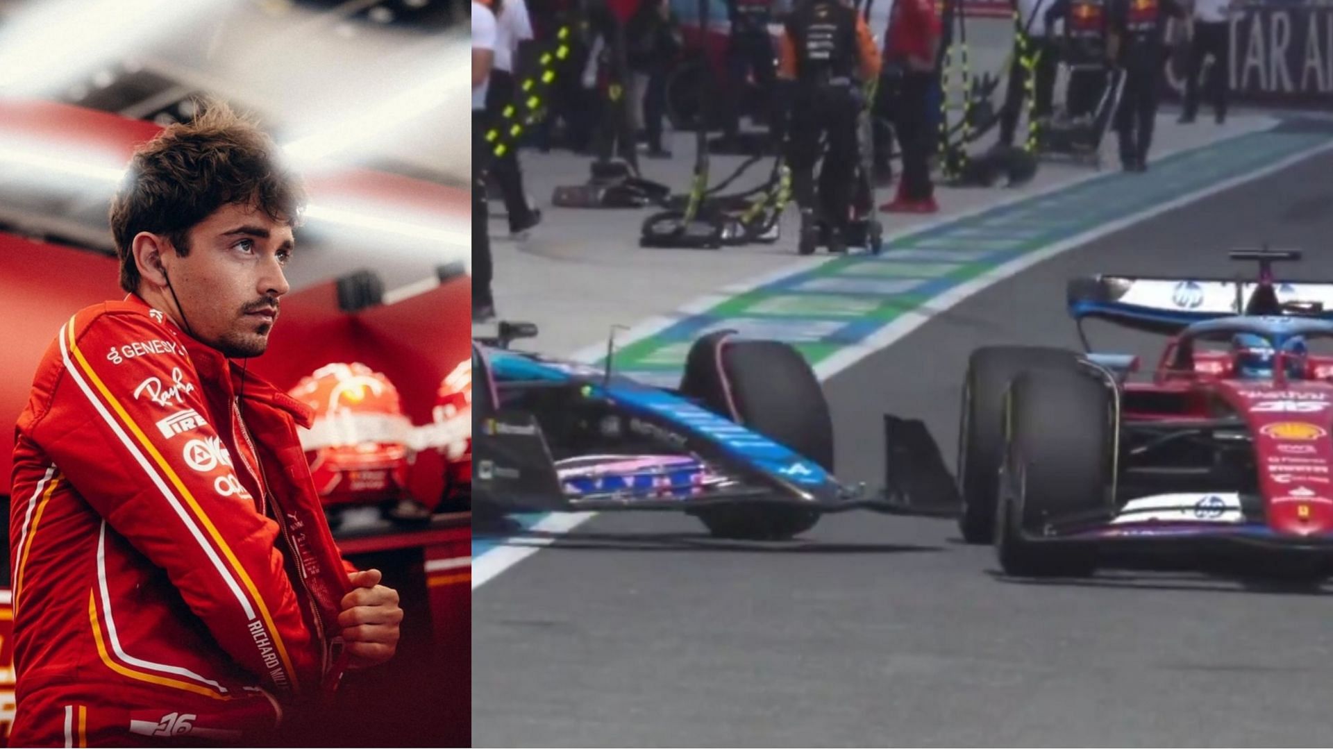 Esteban Icon makes contact with Charles Leclerc in the pit road during Miami Sprint race (Image from X)