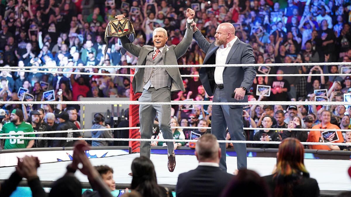 Cody Rhodes (left) and WWE Chief Content Officer Triple H (right)