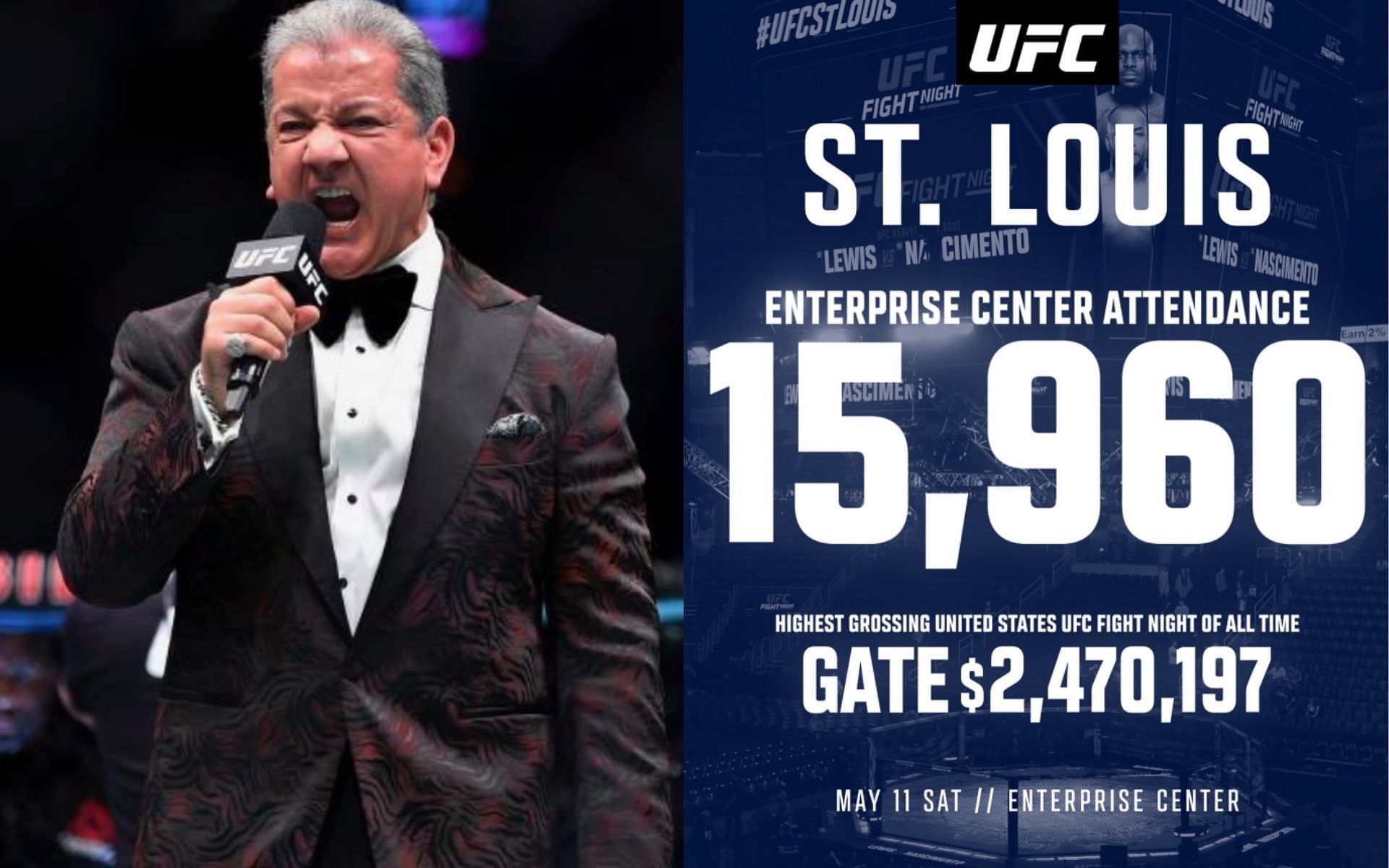 Bruce Buffer praises fans for shattering a new record at UFC St. Louis [Images courtesy of @brucebuffer on Instagram]