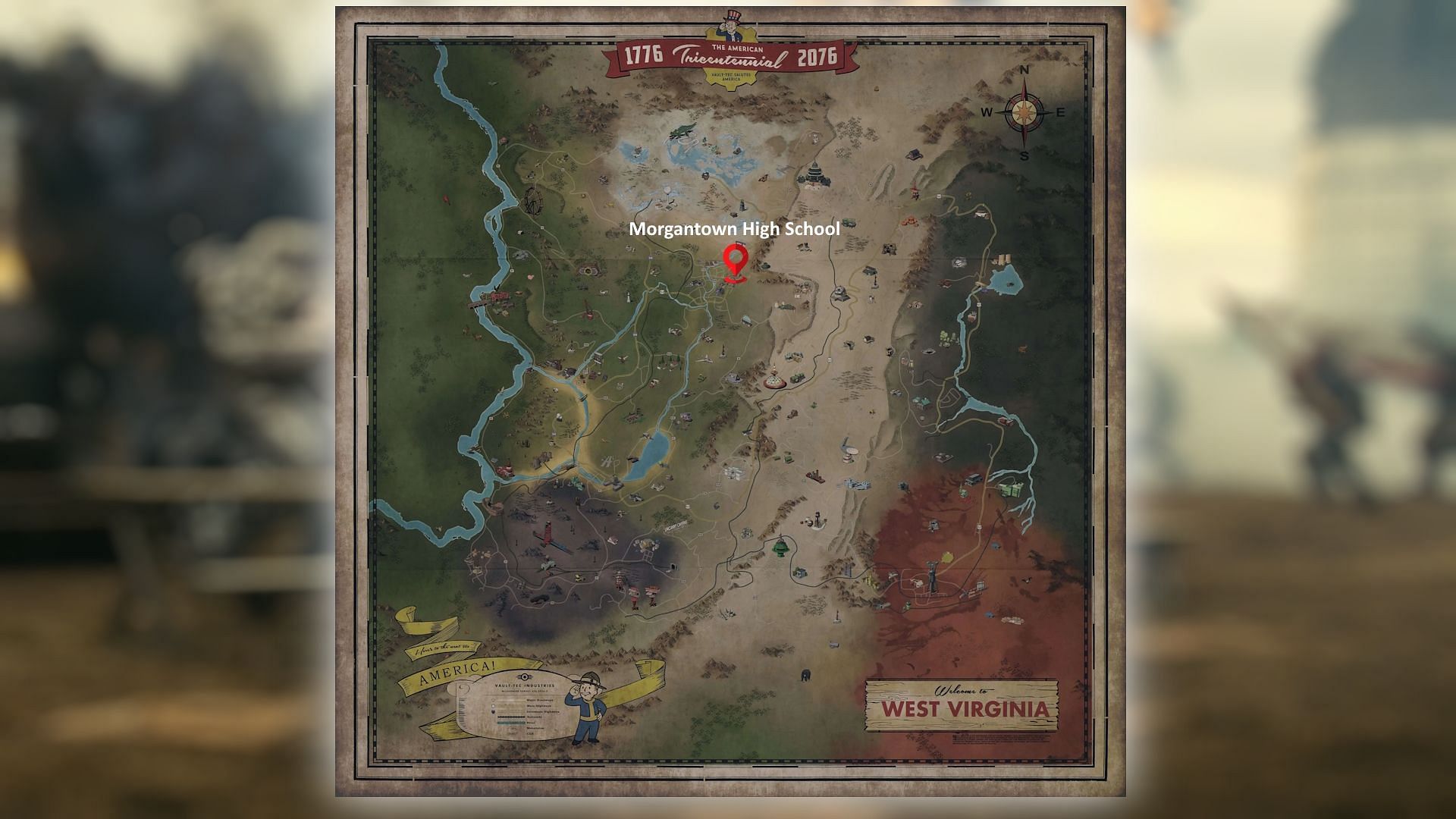 The Morgantown High School is located in the Forest region (Image via Bethesda Game Studios)