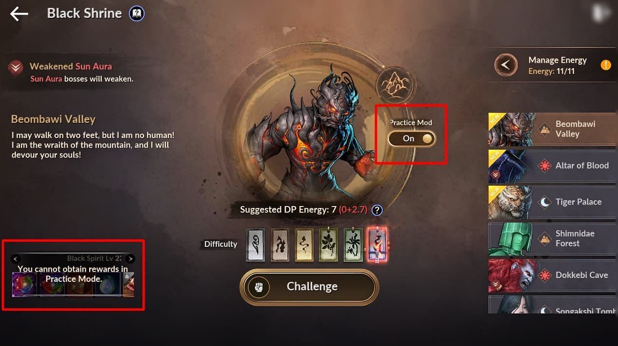 You can now try out Black Shrines in a Practice mode - but it gives no rewards (Image via Pearl Abyss)