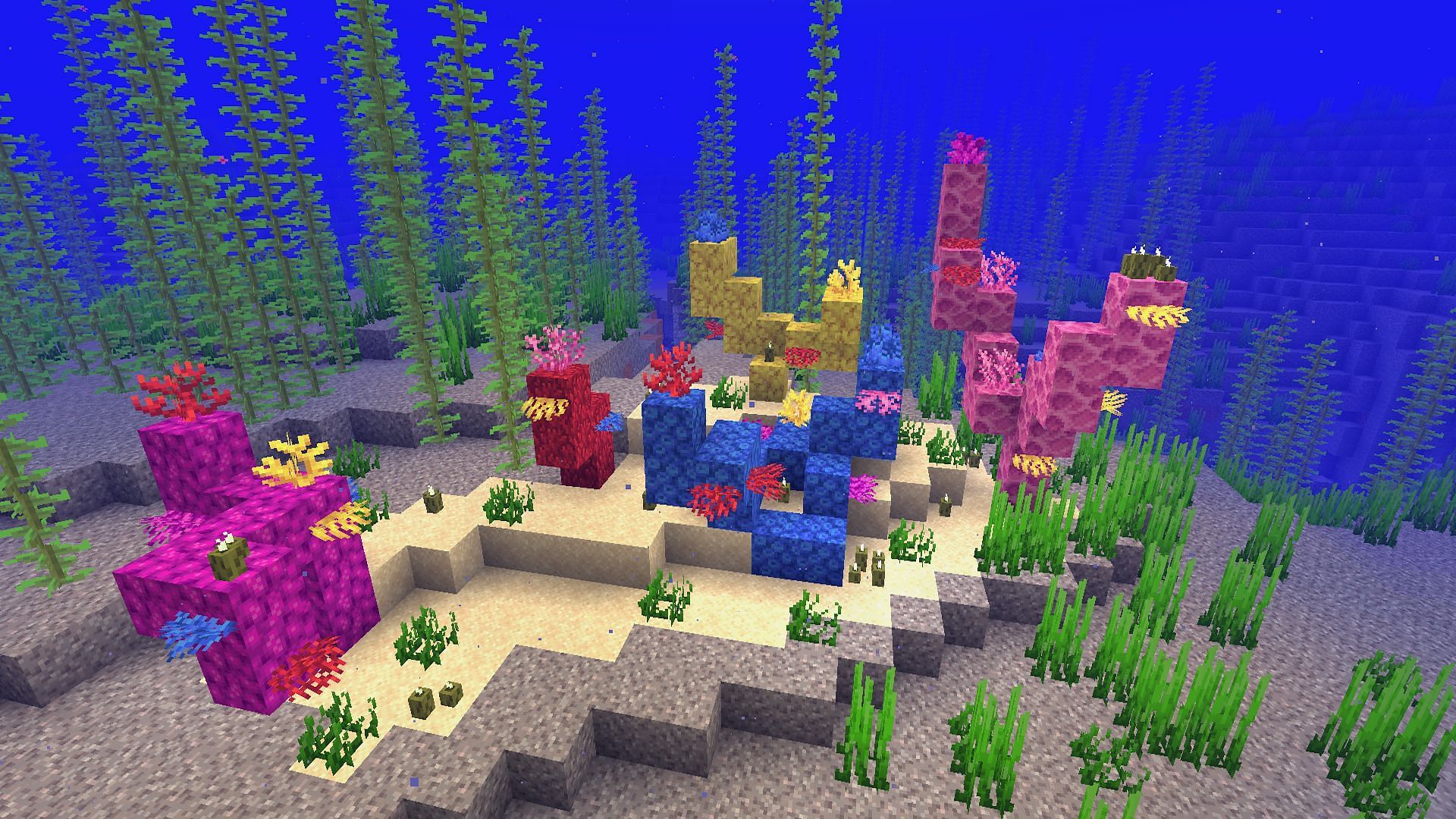 An example of a small custom coral reef (Image via Mojang)