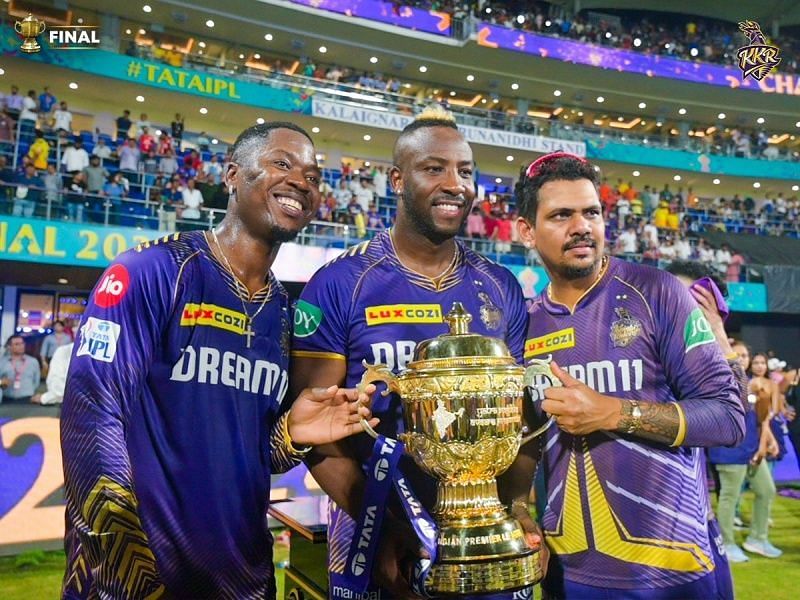 Andre Russell (middle) and Sunil Narine (right) were two of the heroes of KKR’s IPL 2024 triumph. (Image Credit: Kolkata Knight Riders/ X)