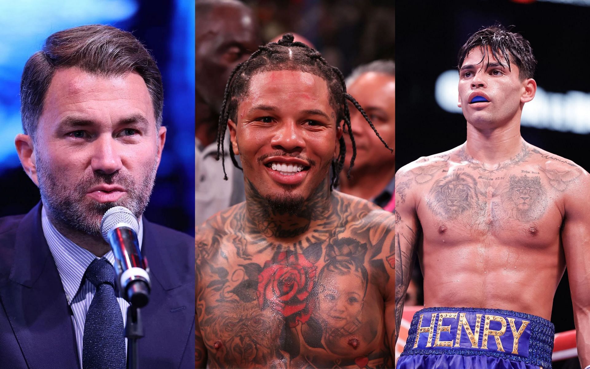 Eddie Hearn (left) takes aim at Gervonta Davis (middle) for his comments about Hearn