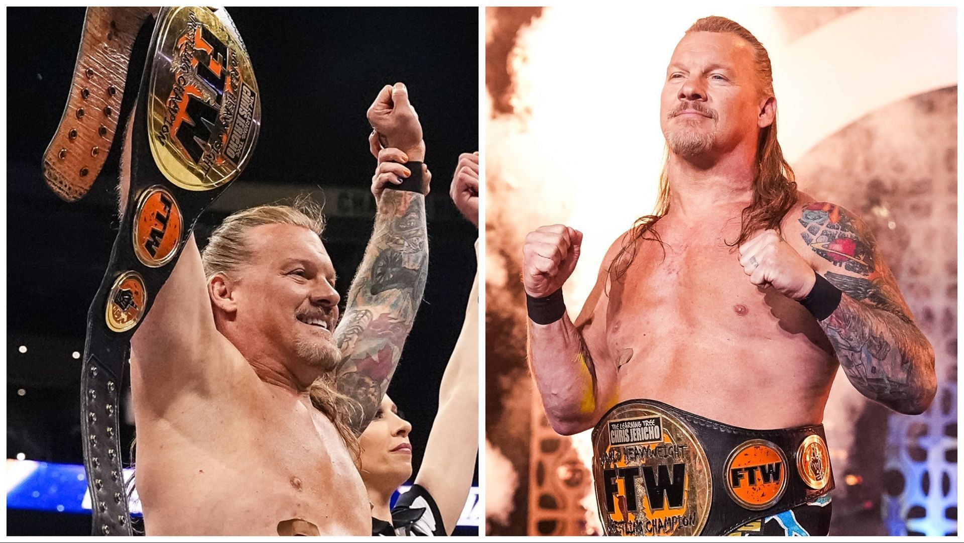 Chris Jericho celebrates with the FTW Championship on AEW Dynamite