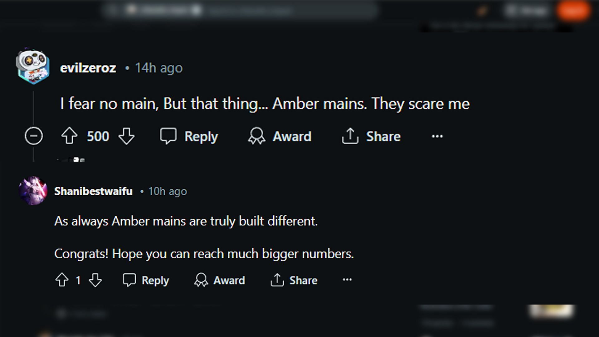 Redditors express their admiration for Amber Mains (Image via Reddit/Genshin_Impact)