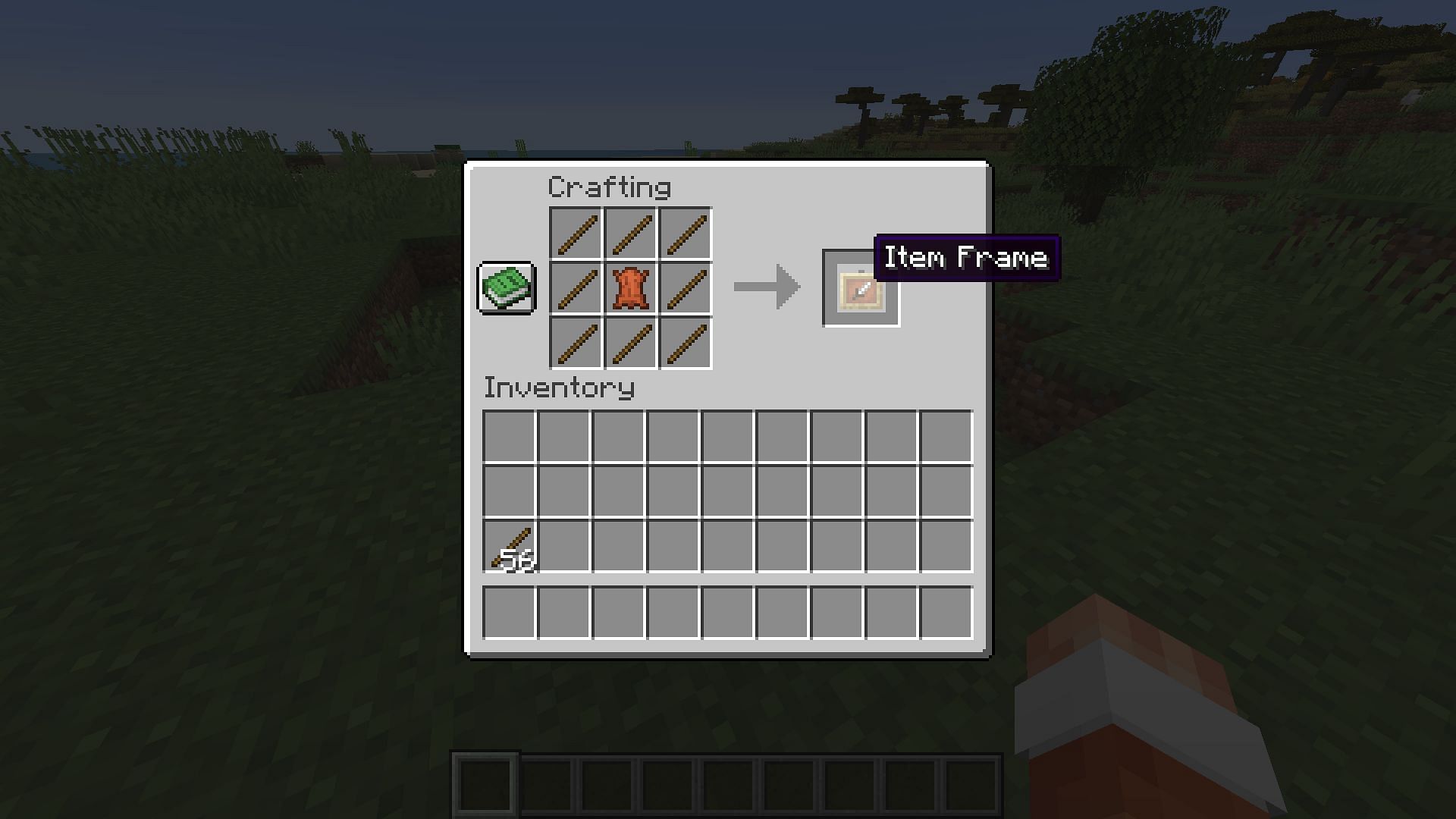 The crafting recipe for an item frame in Minecraft (Image via Mojang)