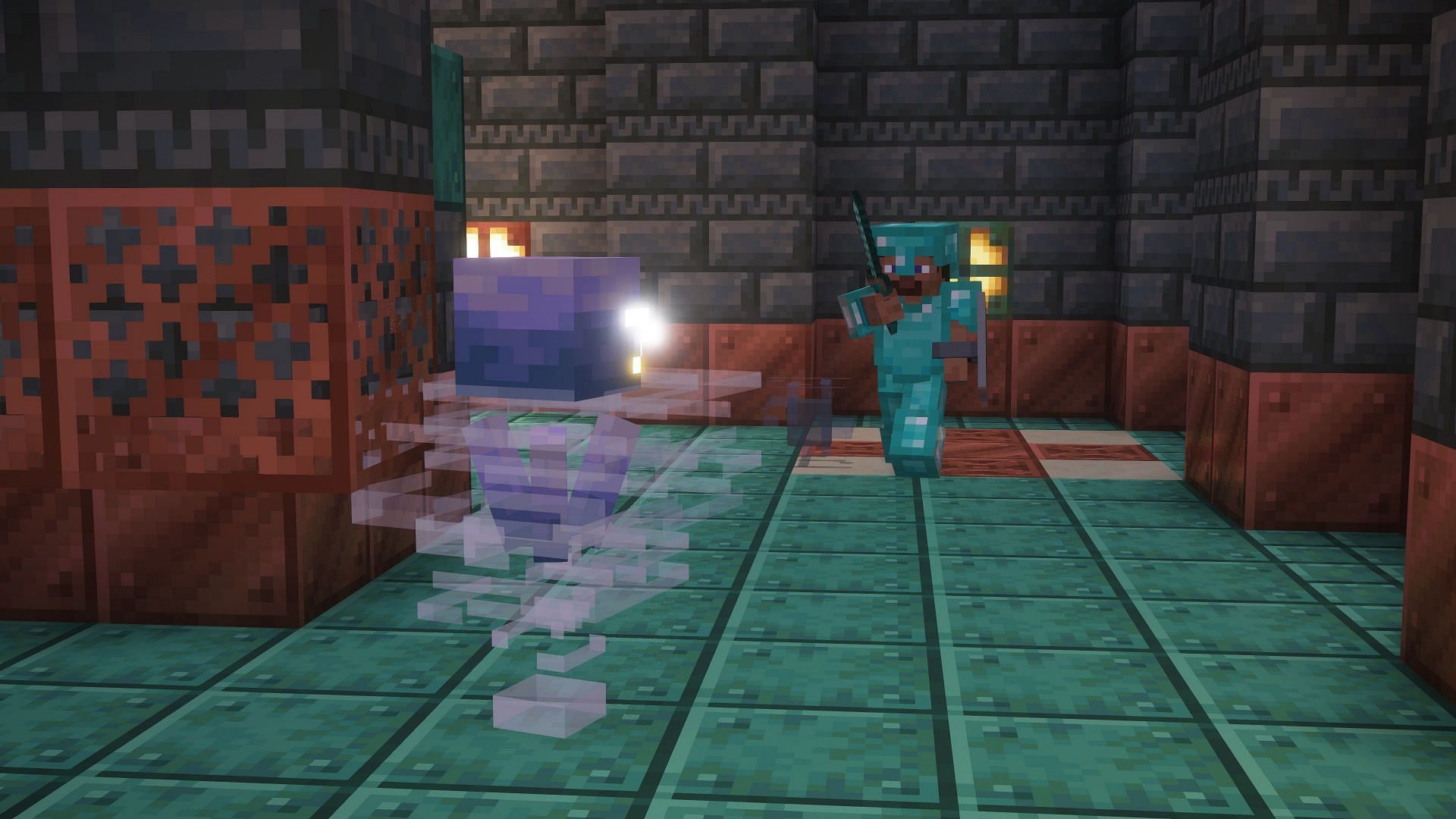 The player fighting a breeze (Image via Mojang)