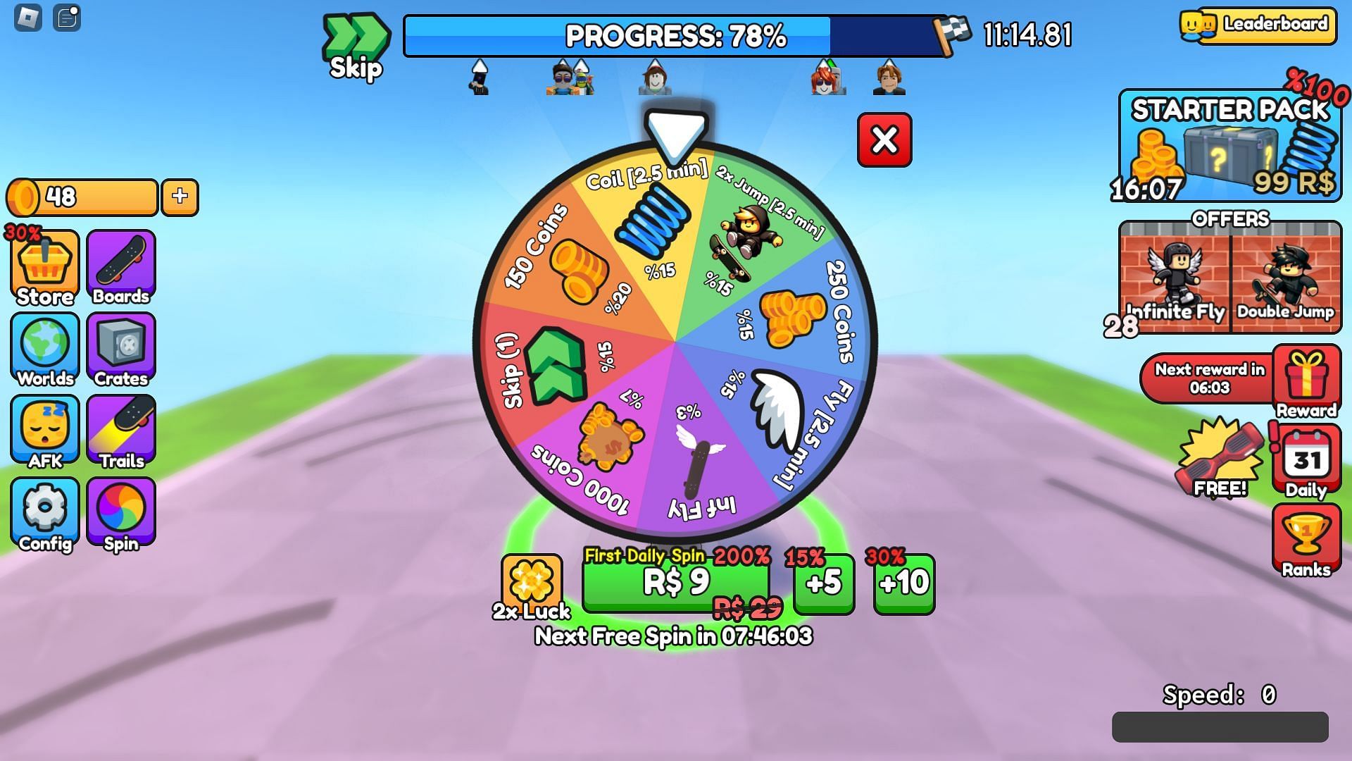 The spin wheel offers tiered rewards (Image via Roblox)