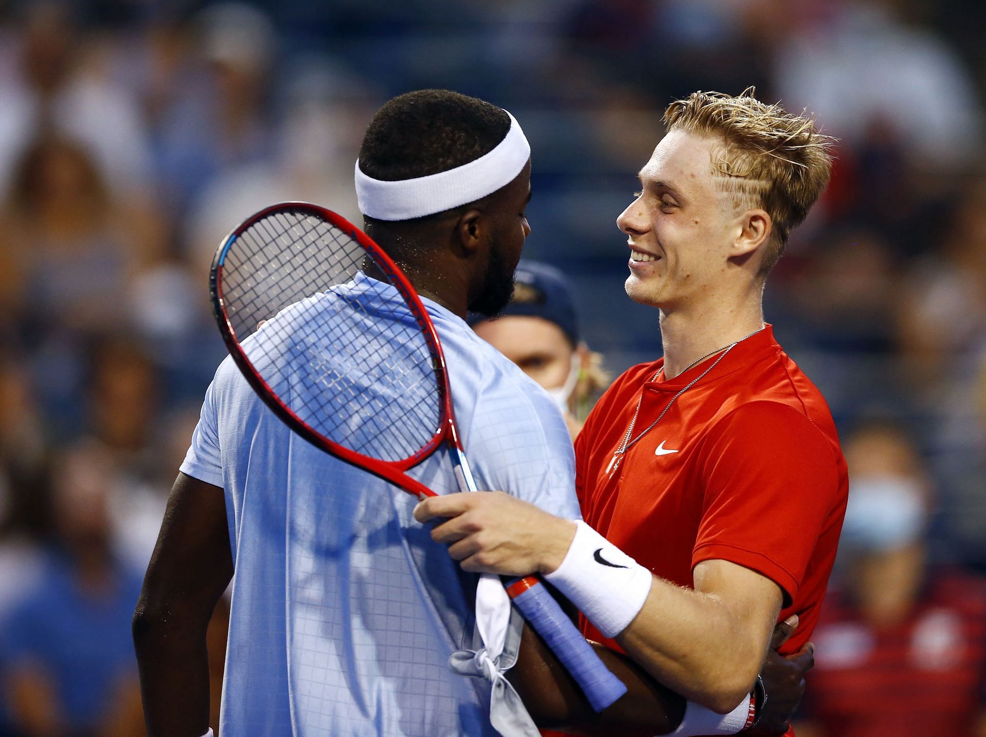 Frances Tiafoe (L) and Denis Shapovalov (R) at the 2021 National Bank Open in Toronto