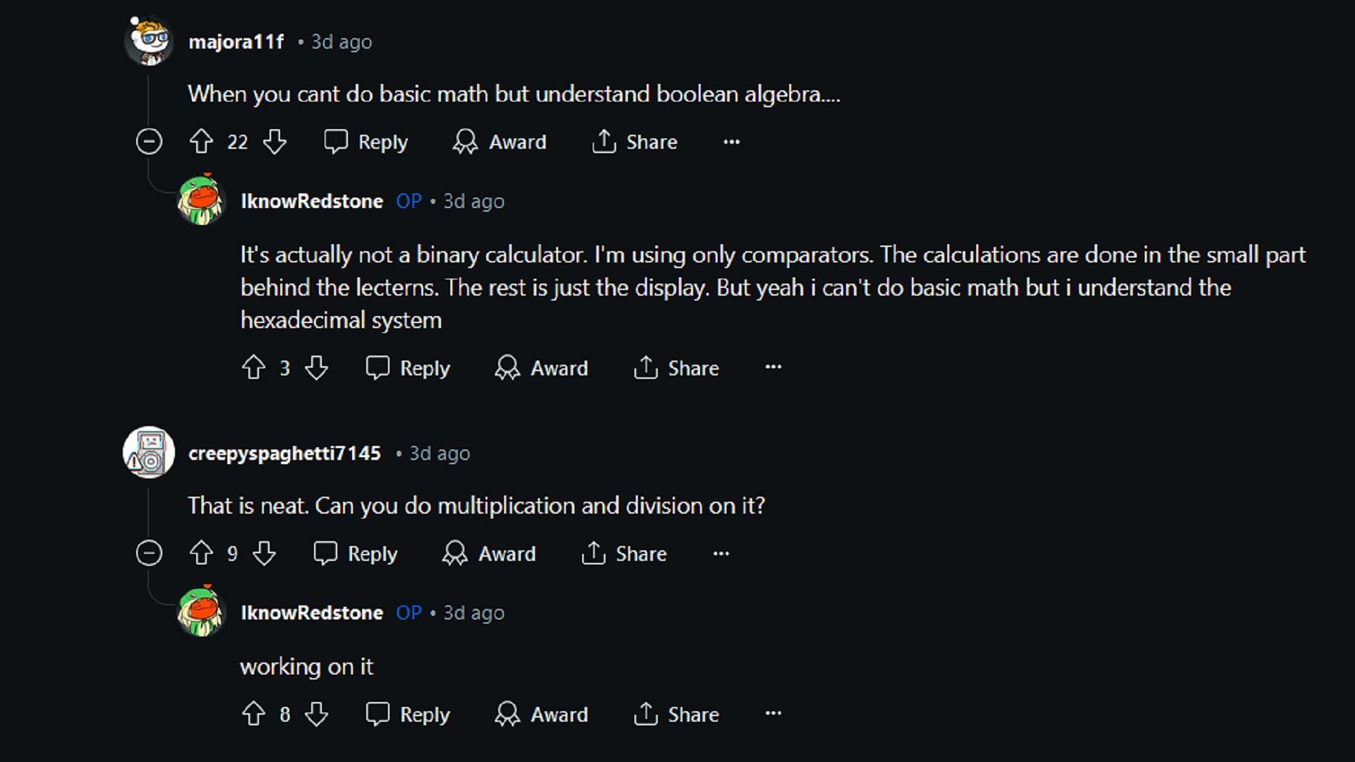 IknowRedstone explains how their Minecraft redstone calculator works (Image via Reddit)