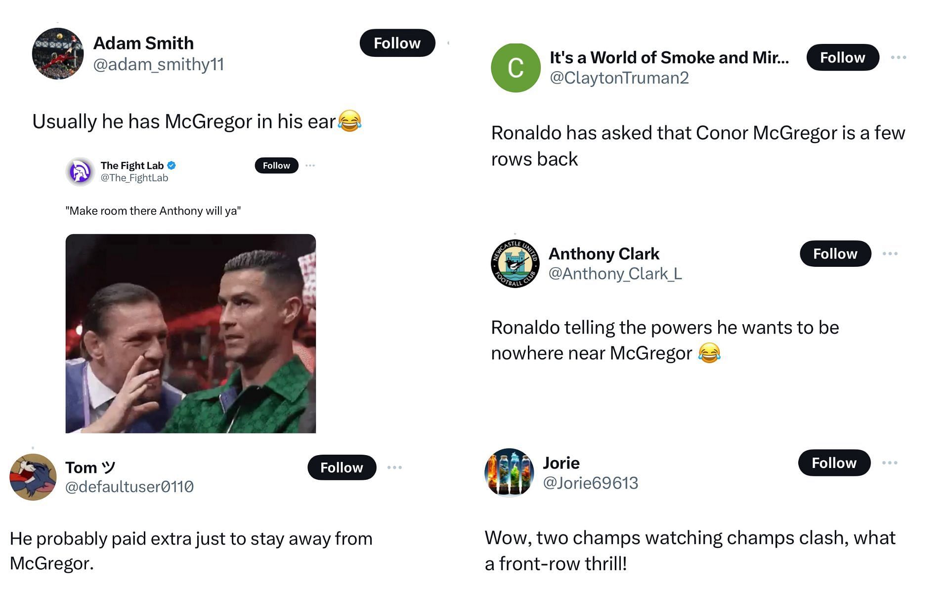 Fan reaction tweets regarding Ronaldo and Joshua sitting next to each other [Image courtesy: @SkySportsBoxing - X]