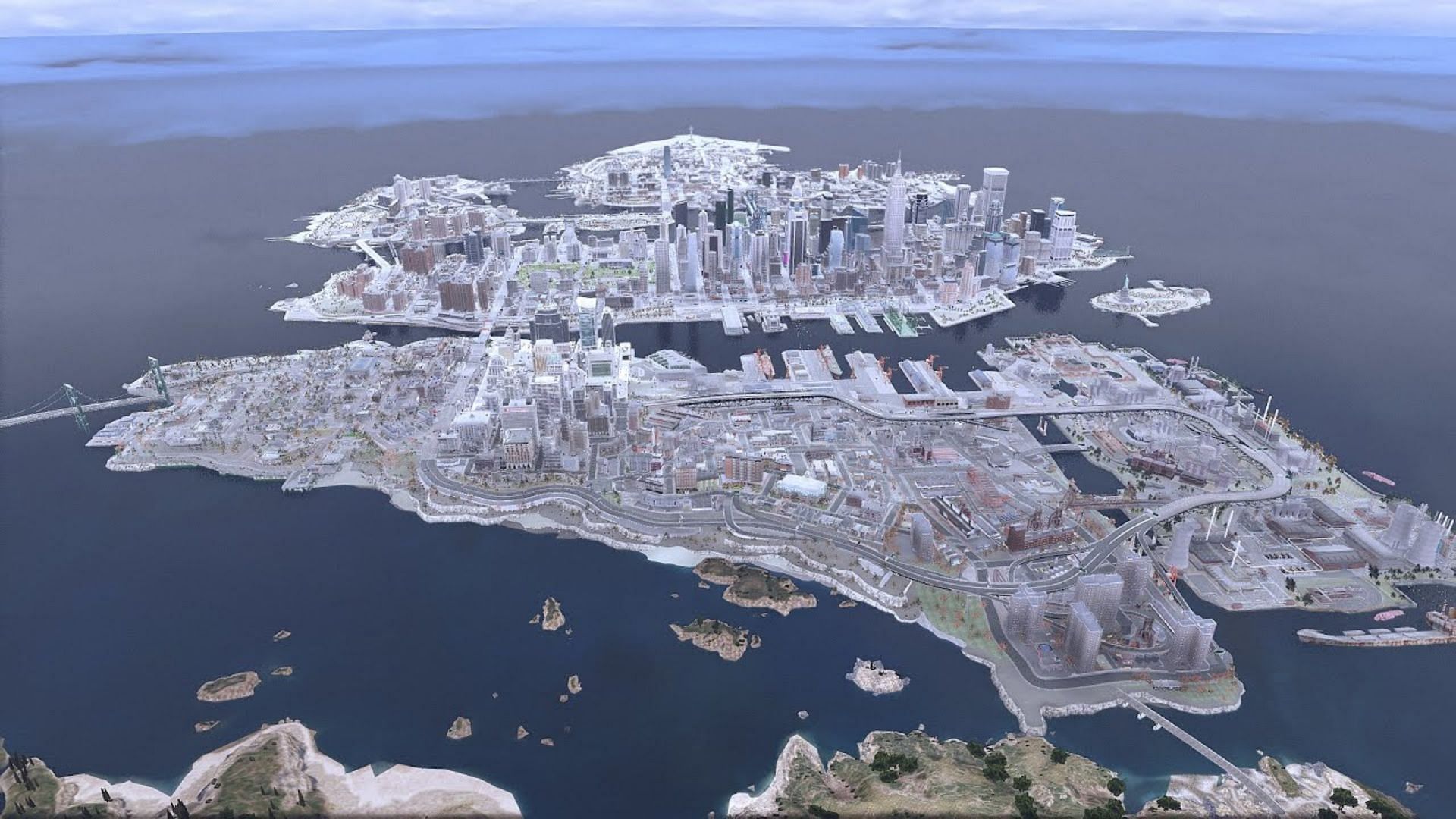 This Liberty City is located right next to the San Andreas map (Image via GTA5-Mods)