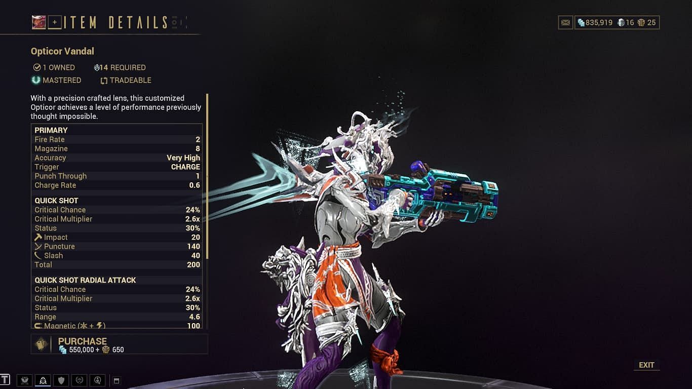 Opticor Vandal is good, but it&#039;s not a Baro-exclusive (Image via Digital Extremes)