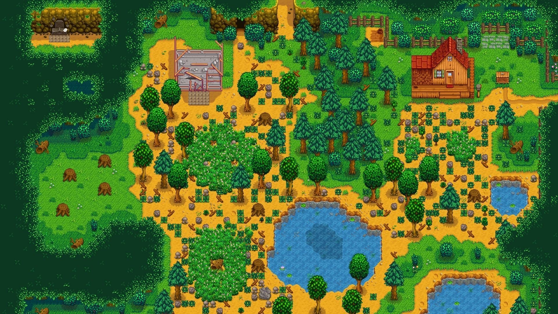 The Forest Farm layout provides ample hardwood and foraging resources. (Image via ConcernedApe)