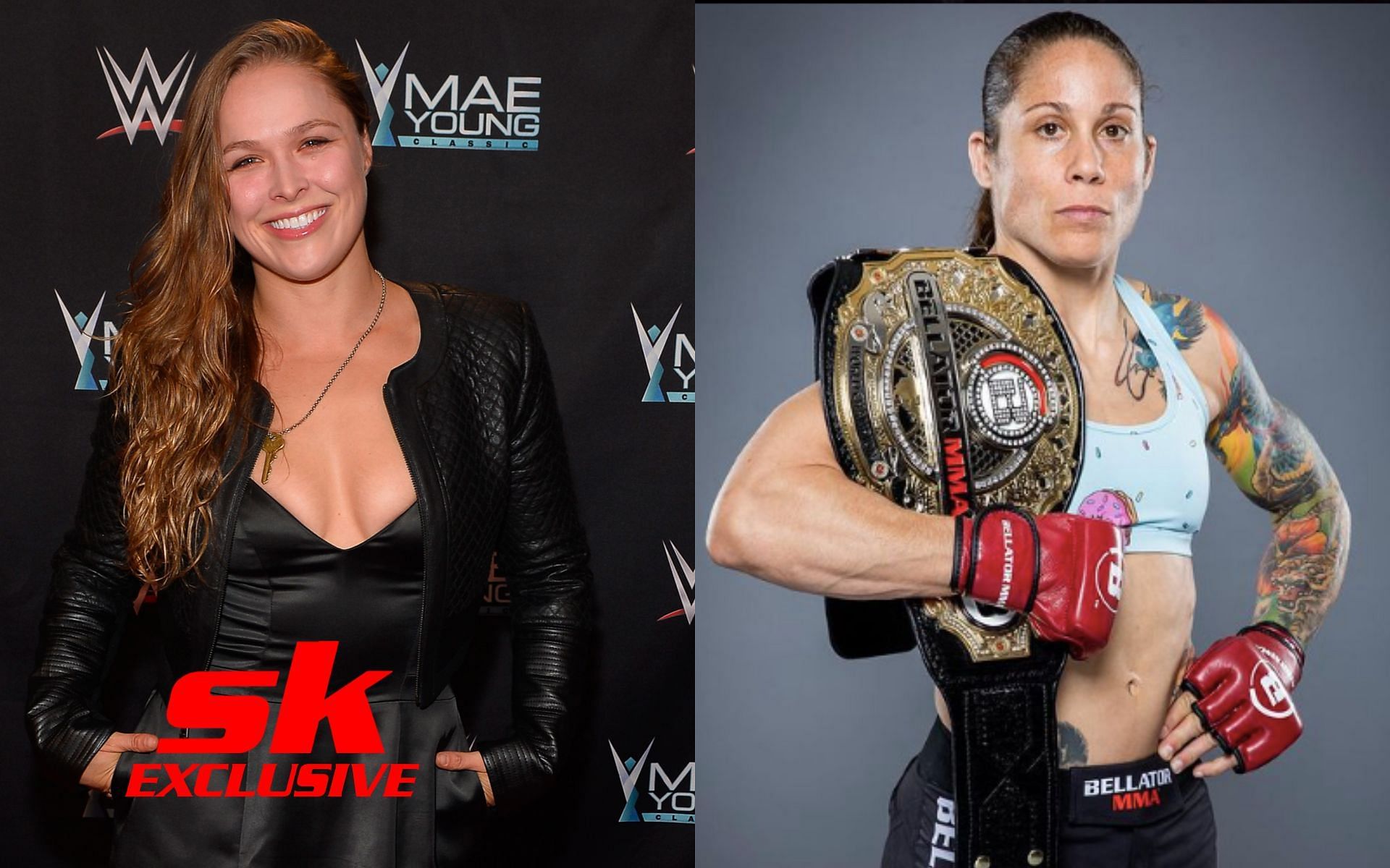 Liz Carmouche (right) on Ronda Rousey