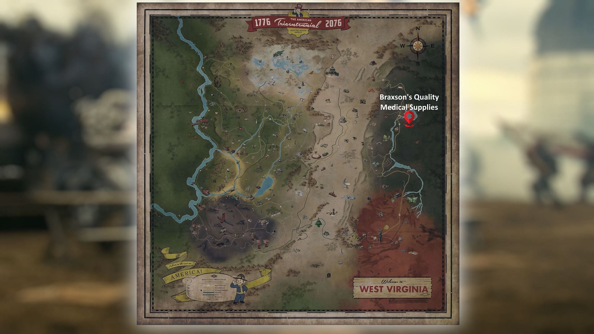 Braxson&#039;s Quality Medical Supplies is located in the Mire region of Appalachia (Image via Bethesda Game Studios)