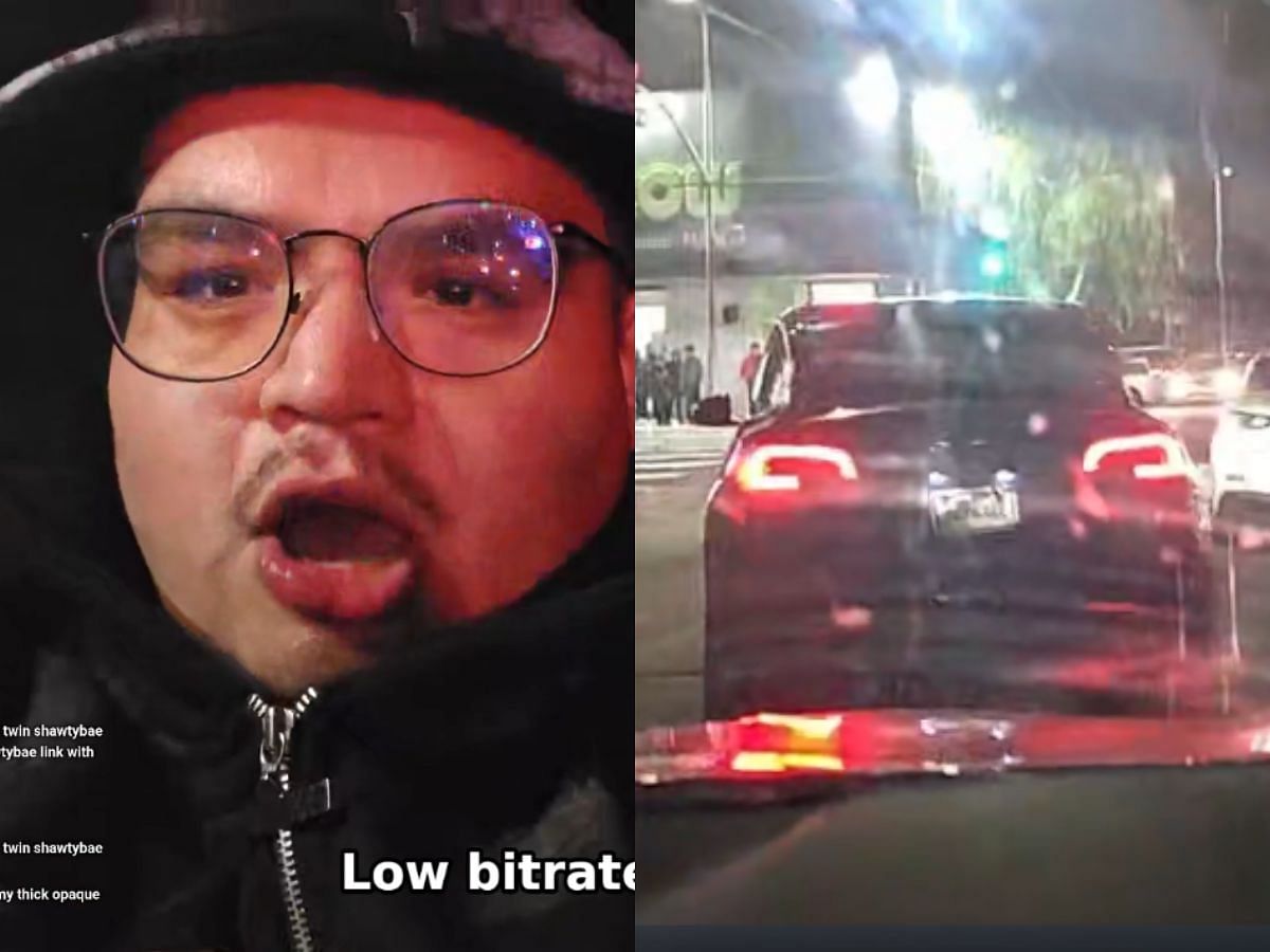 SweaterGxd sees his BMW get hit by a Tesla during IRL stream (Image via Kick/SweaterGxd)