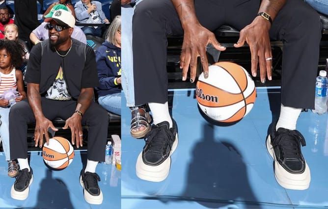Sky owner Dwyane Wade pulls up to watch Angel Reese and Co in action wearing $231 Li-Ning x Jackie Chan sneakers