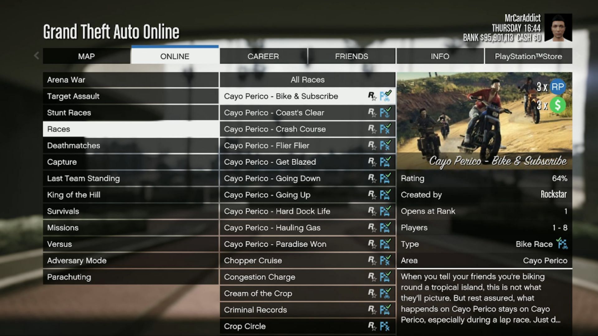 GTA Online&#039;s Races playlist (Image via YouTube/Digital Car Addict)