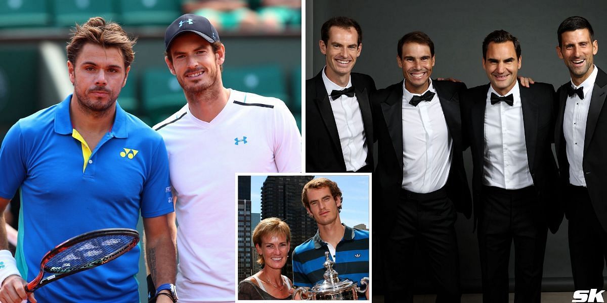 Andy Murray, Stan Wawrinka, Novak Djokovic, Rafael Nadal, Roger Federer and Judy Murray