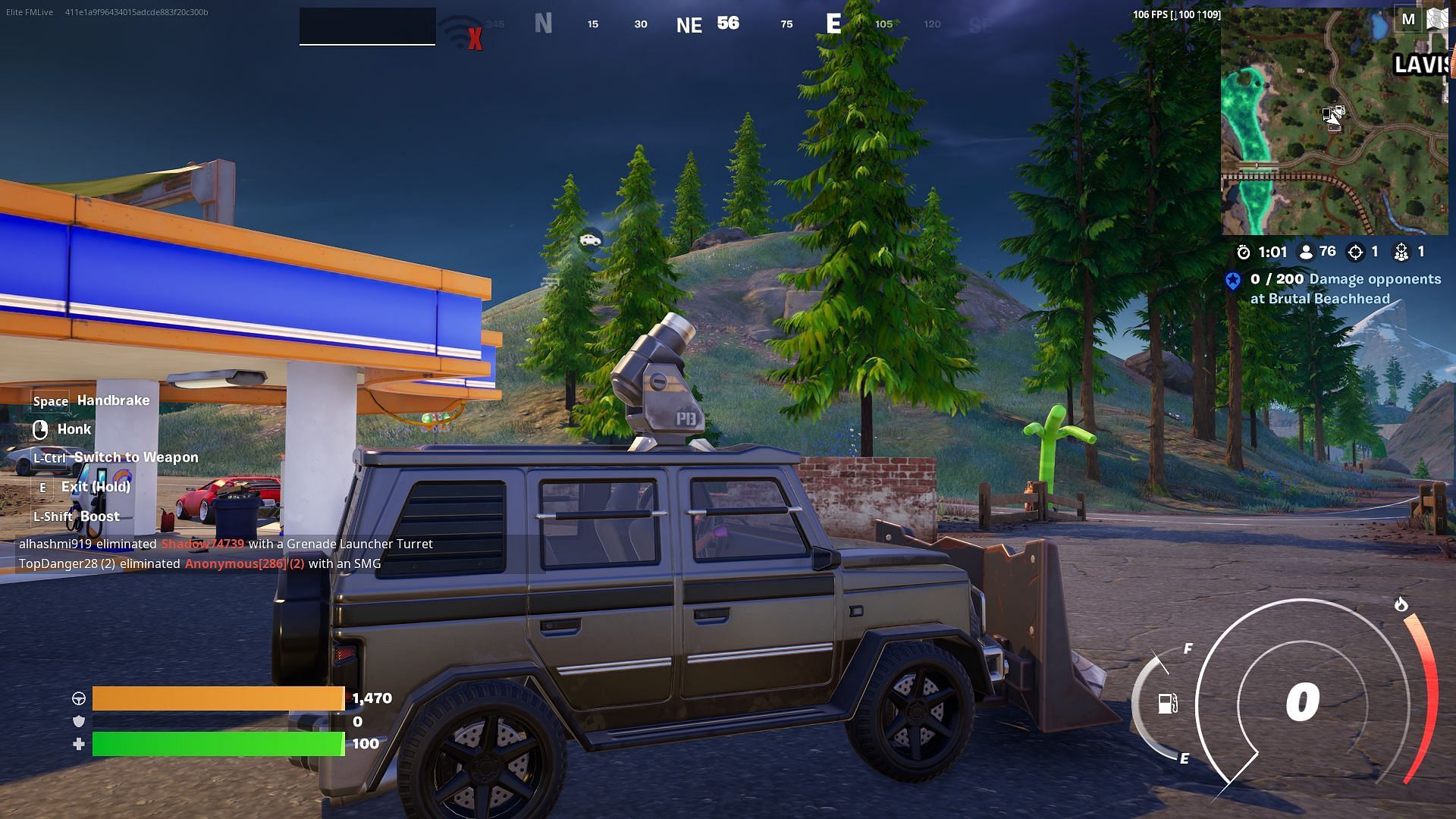 The Grenade Launcher Turret deals explosive area damage and one of the best Fortnite Chapter 5 Season 3 vehicle mods (Image via Epic Games)