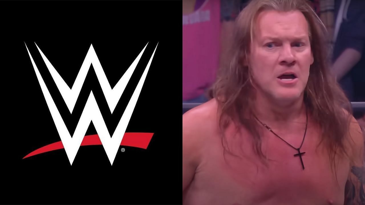 WWE logo (left) and Chris Jericho (right)