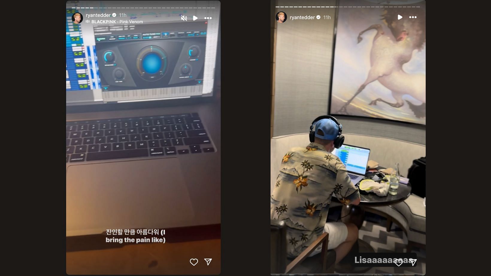 Ryan Tedder shared pictures of him working on Instagram stories. (Images via Instagram/@ryantedder)