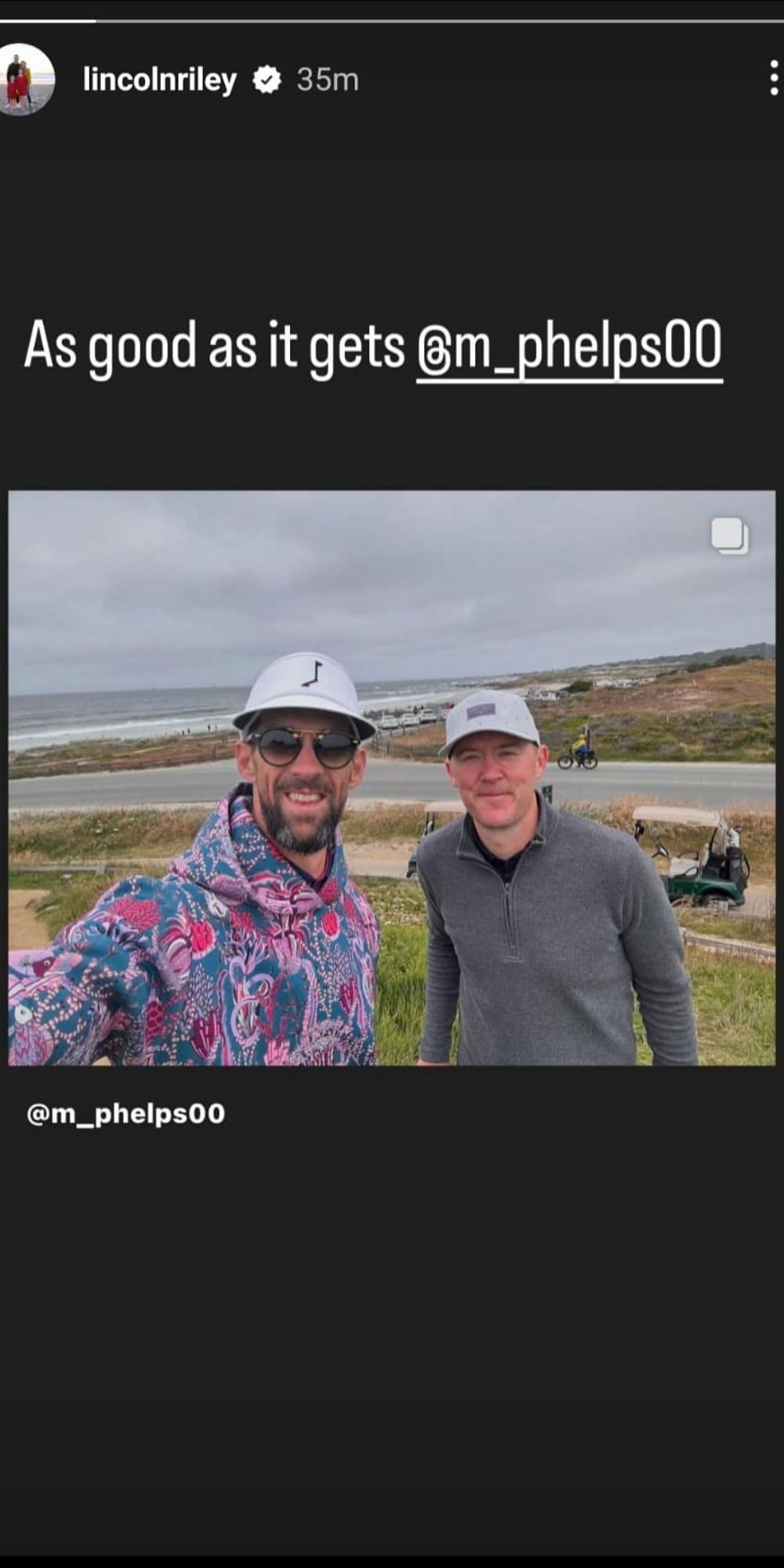 Lincoln Riley with Michael Phelps during their outing. (Instagram: Coach Riley)