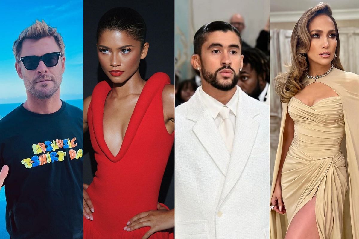 Chris Hemsworth, Zendaya, Bad Bunny, and Jennifer Lopez the hosts of 2024 Met Gala (Images via Instagram/@chrishemsworth, @zendaya, @metgalaofficial_, @jlo) 