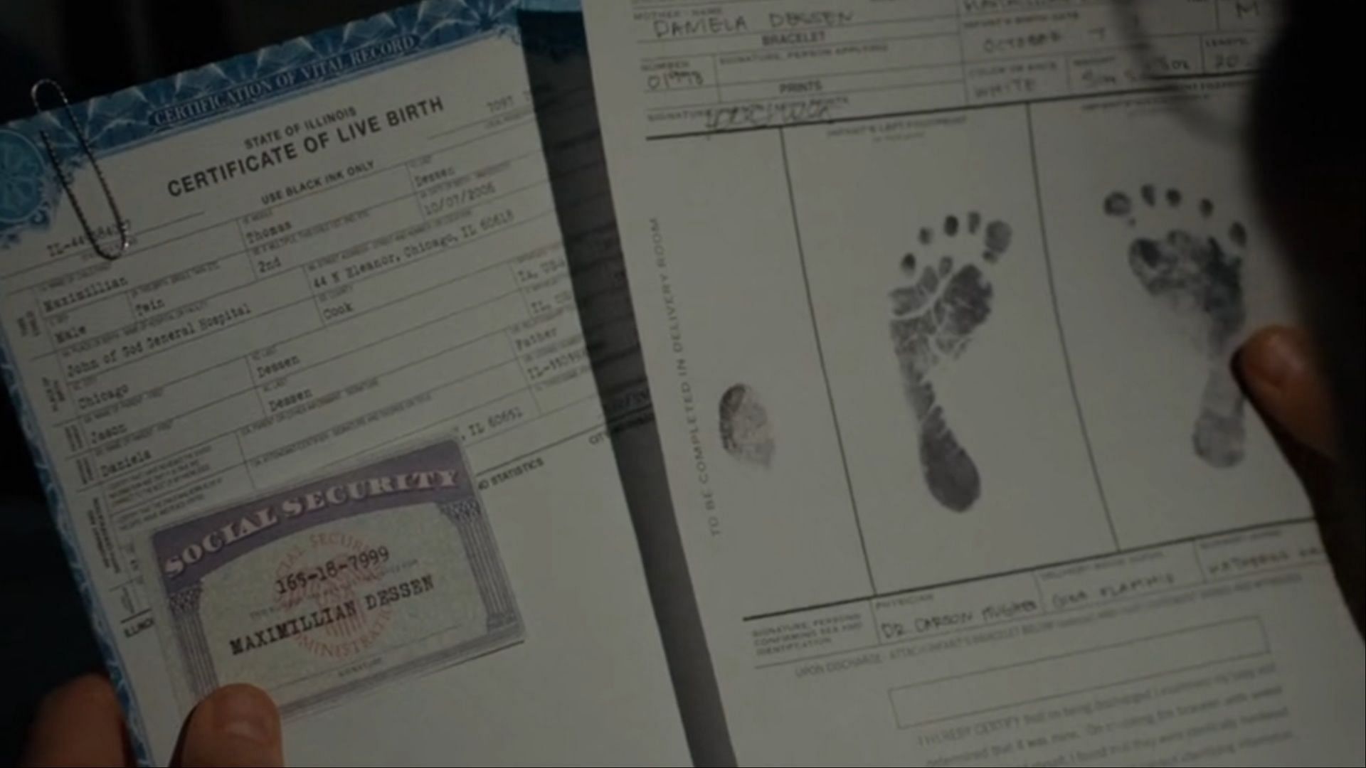 Maximillian Dessen&#039;s live birth certificate, as seen in Dark Matter episode 3 (Image via Apple TV+)