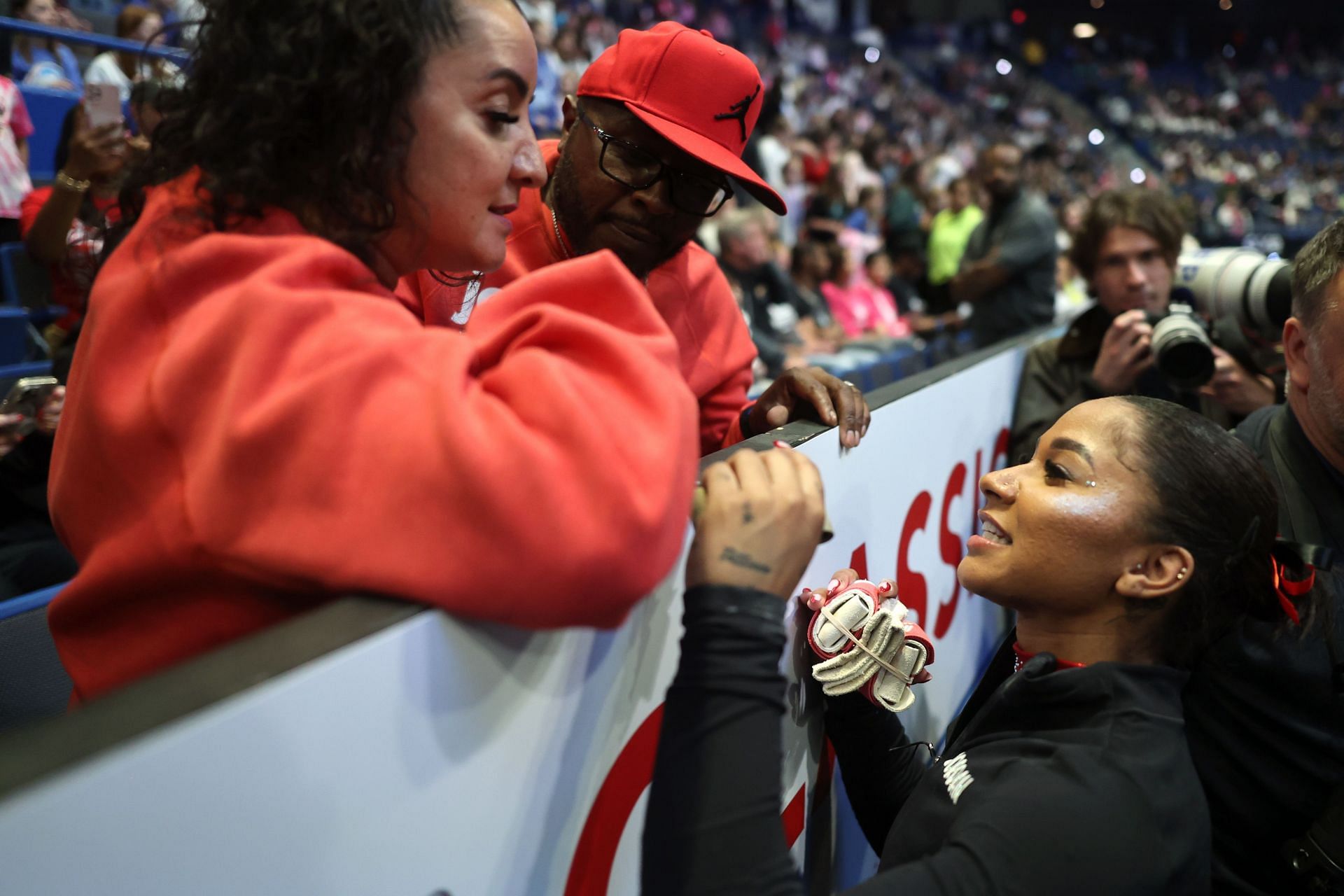 Jordan talks with her family after the 2024 Core Hydration Classic at XL Center on May 18, 2024 in Hartford, Connecticut. (Photo by Tim Nwachukwu/Getty Images)