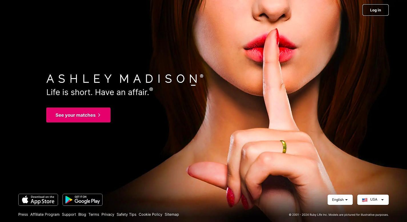 The homepage of the official website (Image via ashleymadison.com)