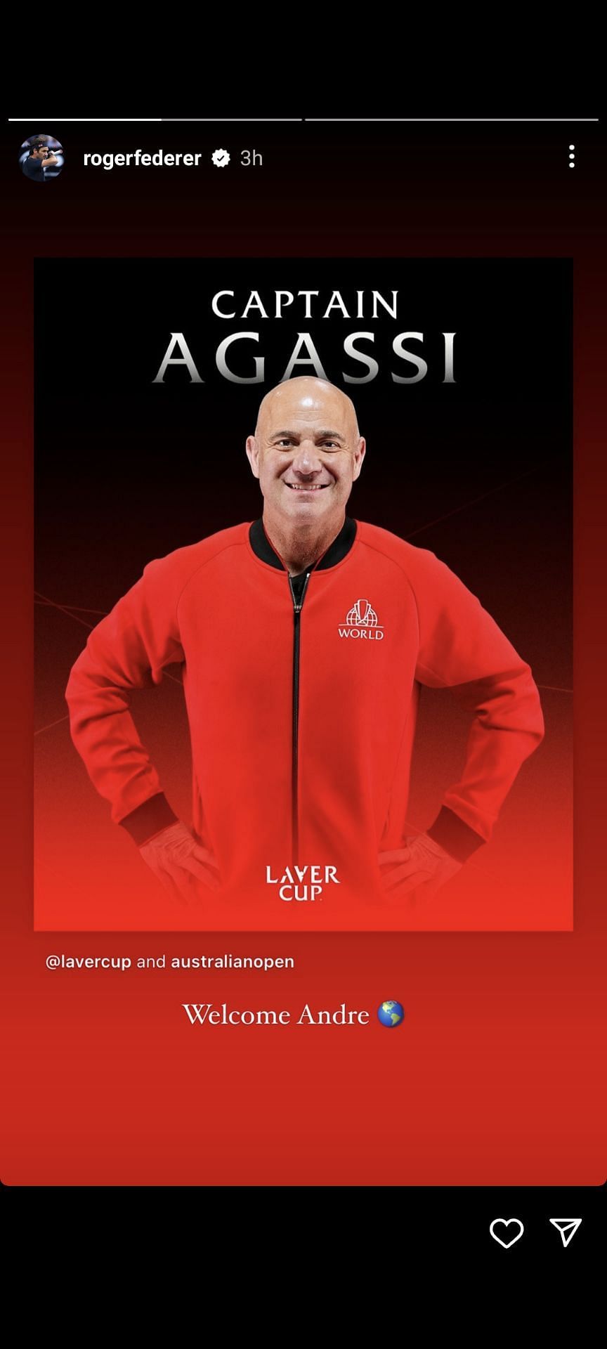 Instagram story of Roger Federer welcoming Agassi