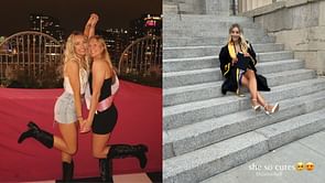 Iowa guard Sydney Affolter hypes up teammate Kylie Feuerbach as she poses in convocation gown: “She so cutes”