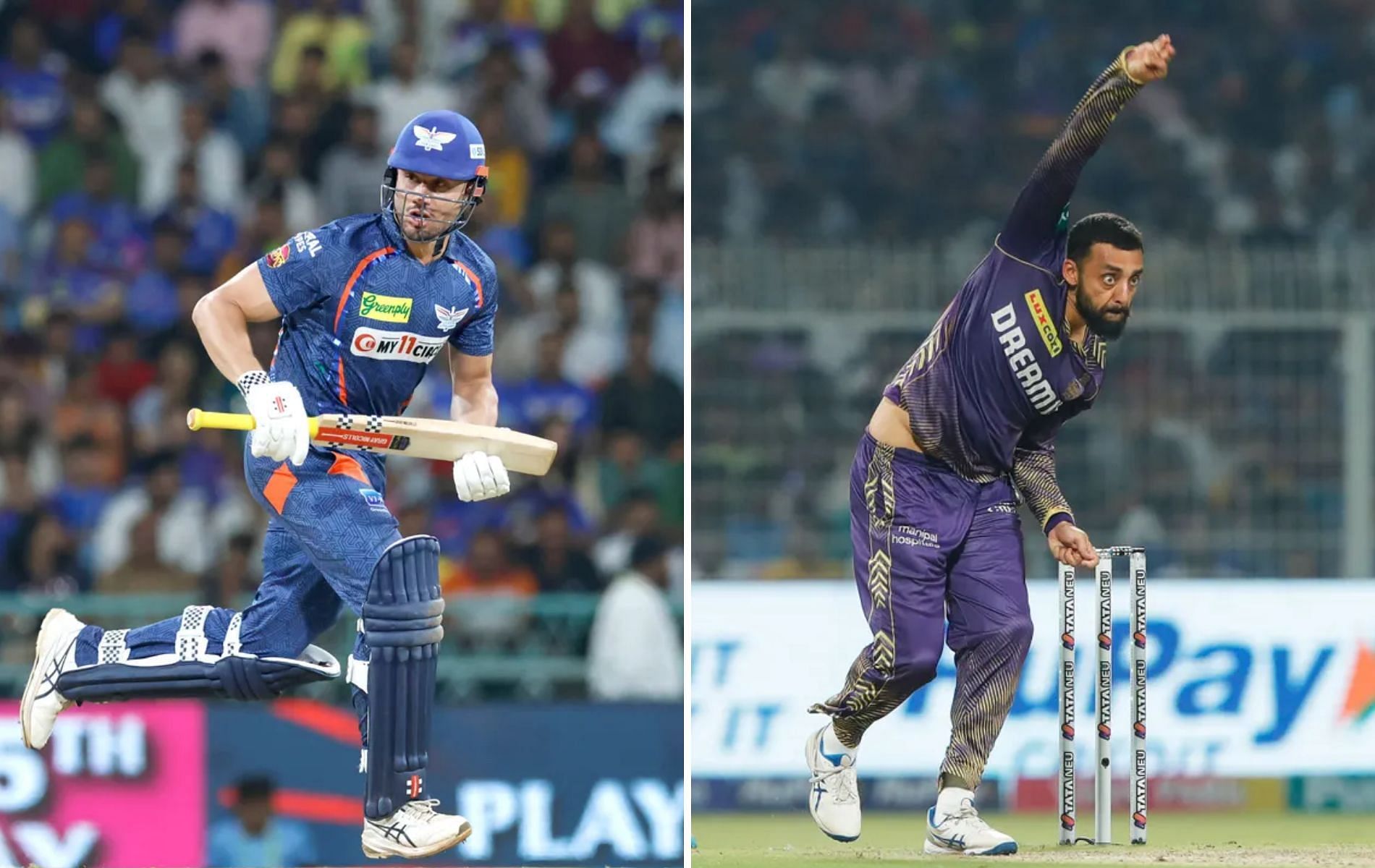 Marus Stoinis (L) has gotten out to Varun Chakravarthy (R) twice in four IPL innings.