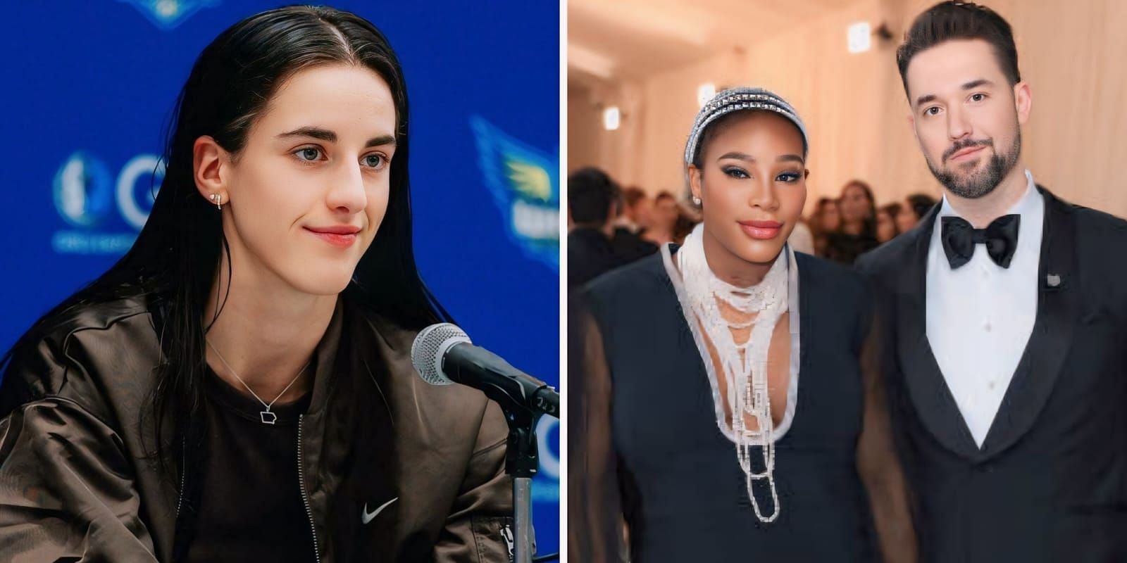 Caitlin Clark (L) &amp; Serena Williams and Alexis Ohanian (R)