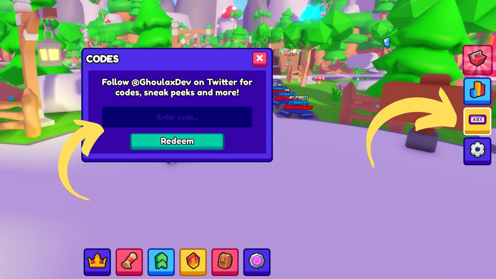 Redeem codes in Button Simulator Mania (Image via Roblox || Sportskeeda)