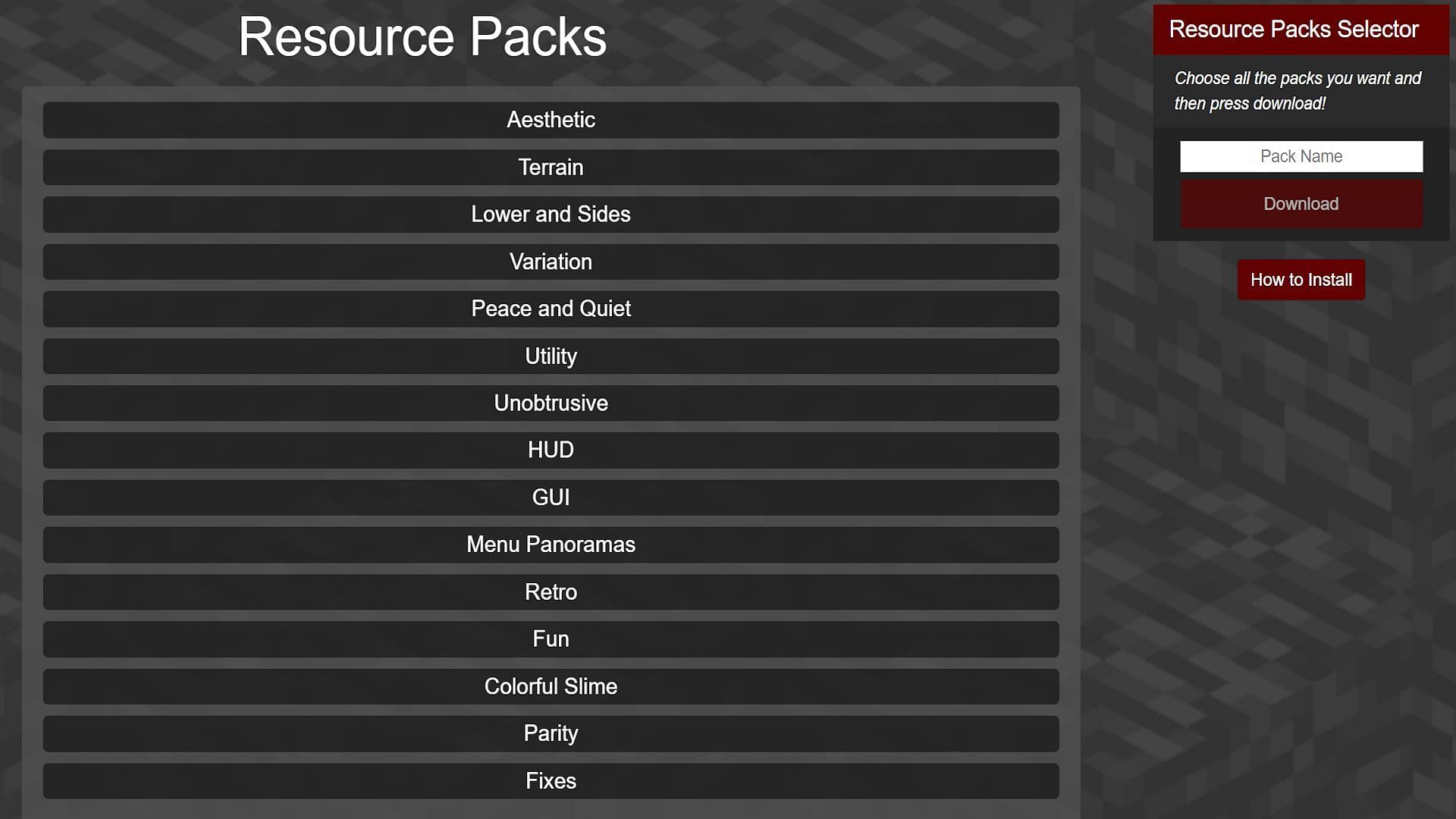 The &quot;Resource Packs&quot; section also has the most sub-categories (Image via Bedrock Tweaks)