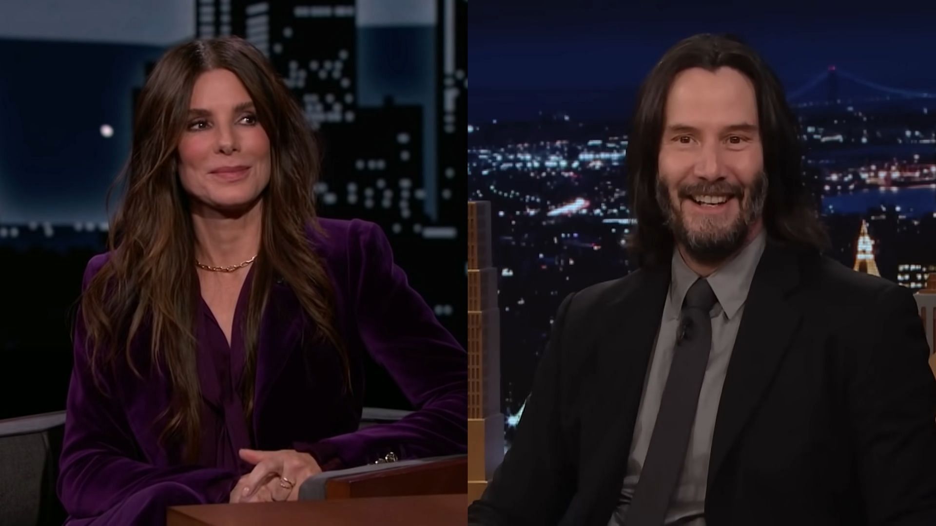 Keanu Reeves and Sandra Bullock expressed interest in working with each other again (Image via Jimmy Kimmel Live, The Tonight Show Starring Jimmy Fallon)
