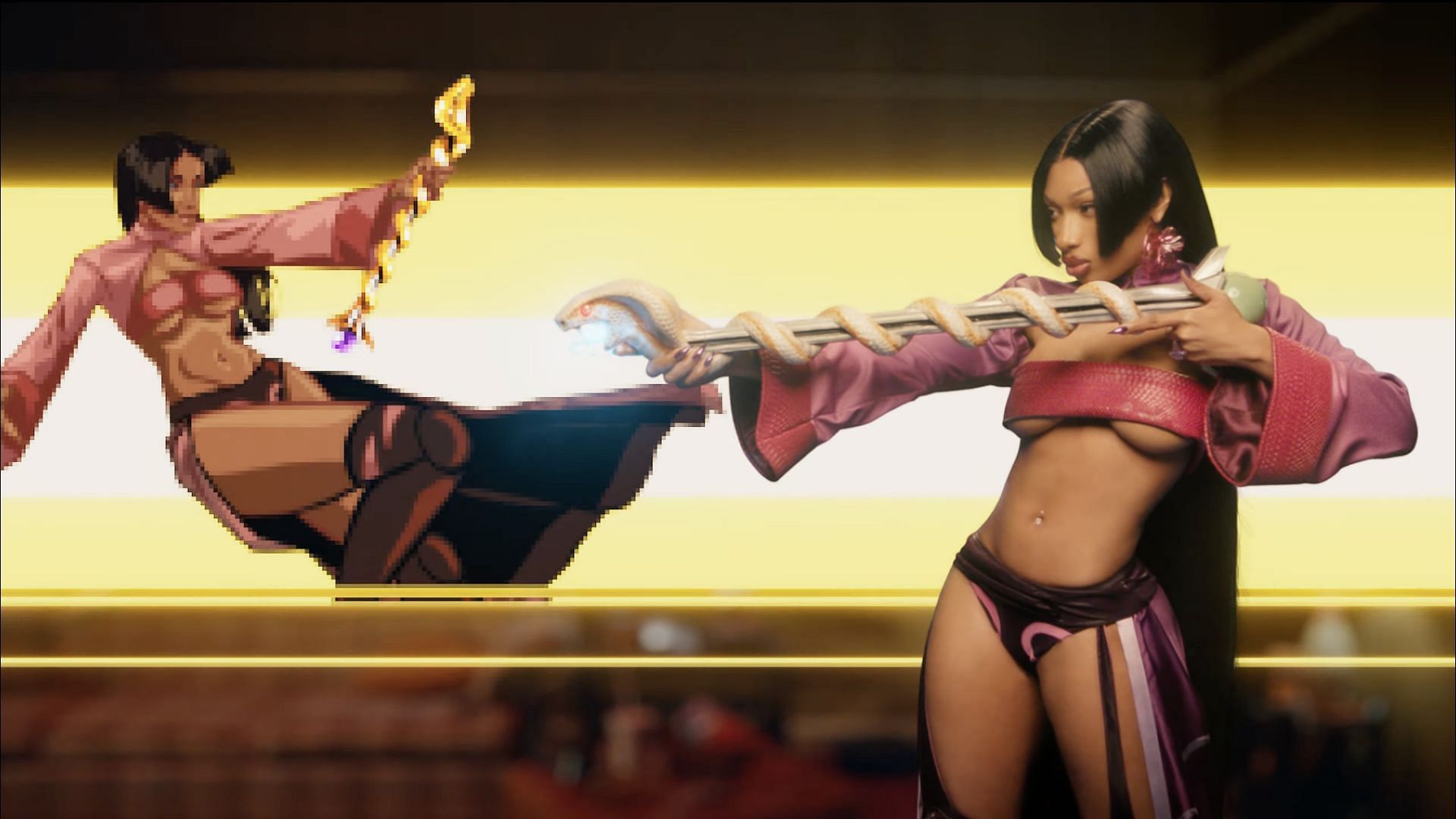 A screenshot of The Curse of the Serpent Woman video game from Megan Thee Stallion&#039;s music video for her new single &#039;Boa&#039; (Image via YouTube/@megantheestallion)