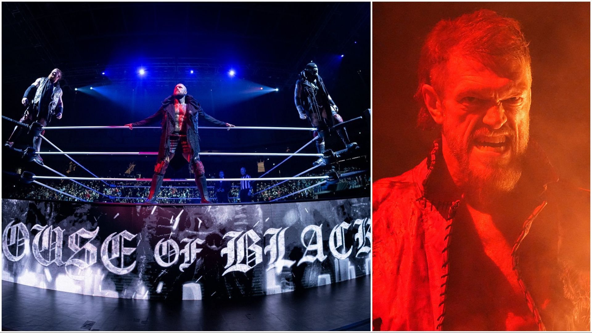 The House of Black poses on AEW Collision, Adam Copeland at AEW Double Or Nothing