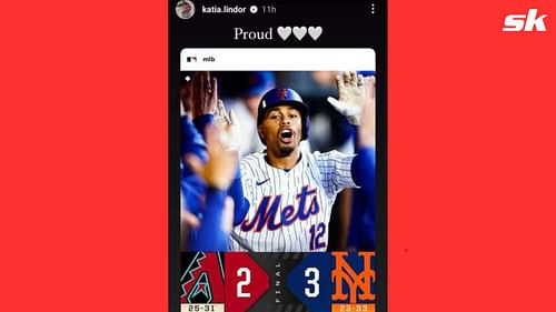 Katia Lindor cheering on her husband, Francisco