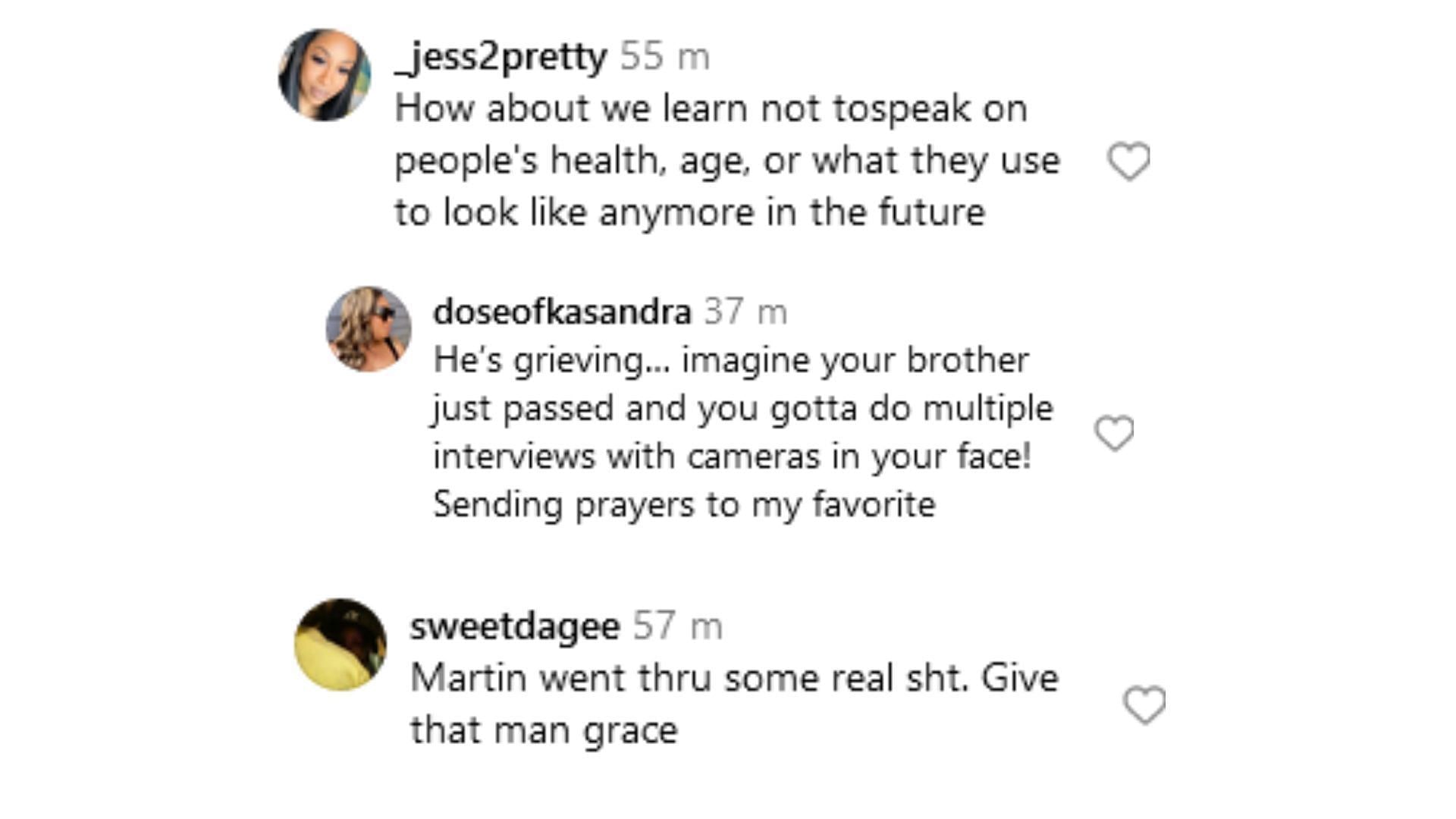 Fans expressed concern for Lawrence (Image via Instagram/@_jess2pretty/@doseofkasandra/@sweetdagee)