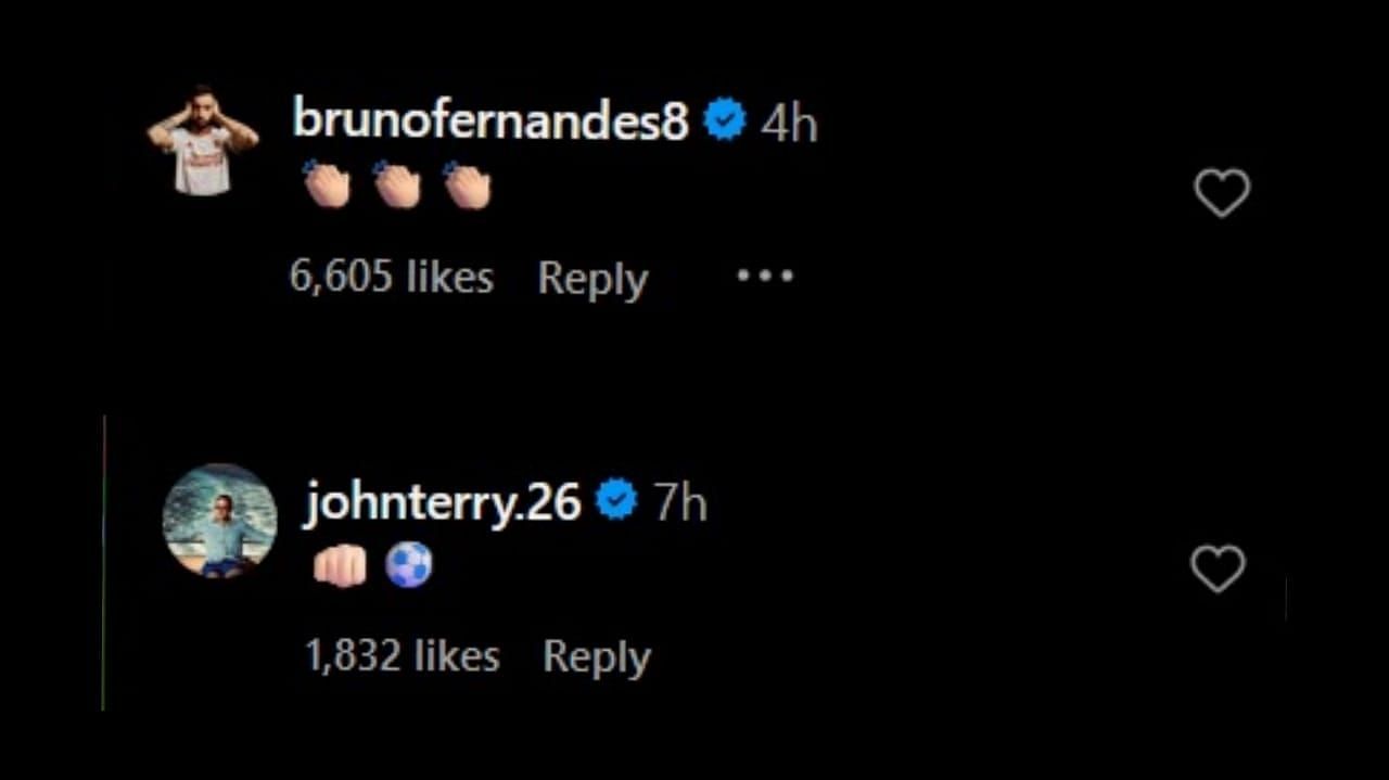 Bruno Fernandes&#039; and John Terry&#039;s comments on Sancho&#039;s Instagram post after UCL victory against PSG.