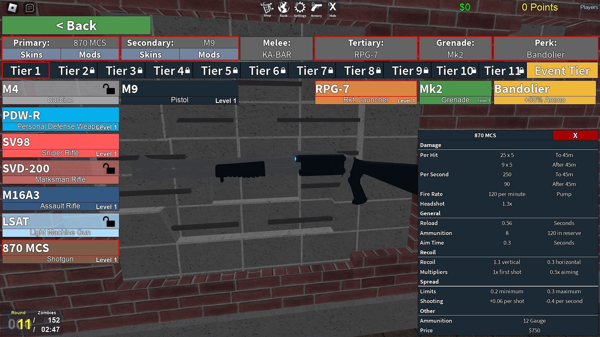 The 11 weapon tiers (Image via Roblox)