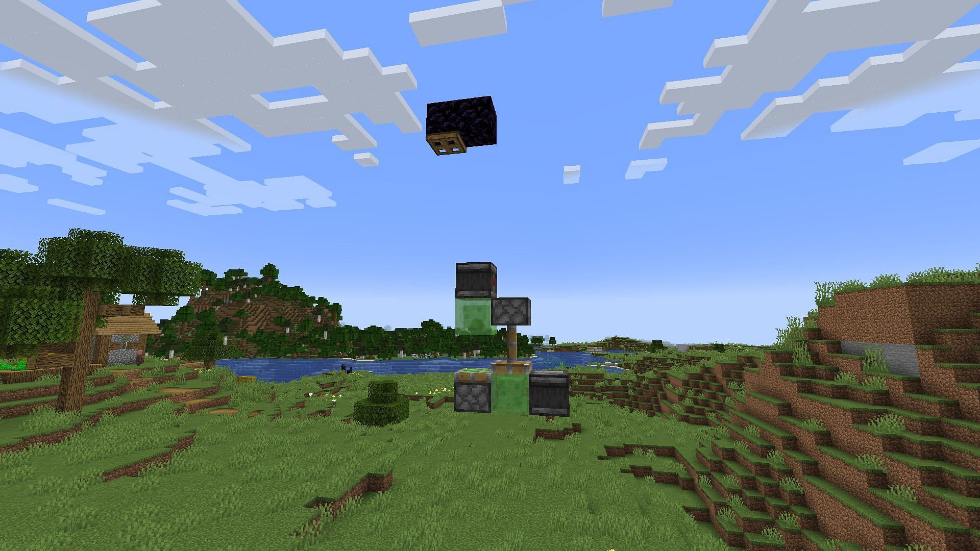 The vertical flying machine flying upwards to the stop point (Image via Mojang)