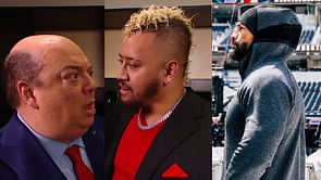 Solo Sikoa reacts after teasing that he might betray Paul Heyman in Roman Reigns' absence